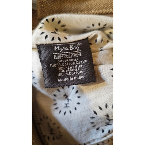 MYRA BAG Purse Canvas Leather YELLOW PATCHY Native Design Canvas Tote Bag - Picture 3 of 6